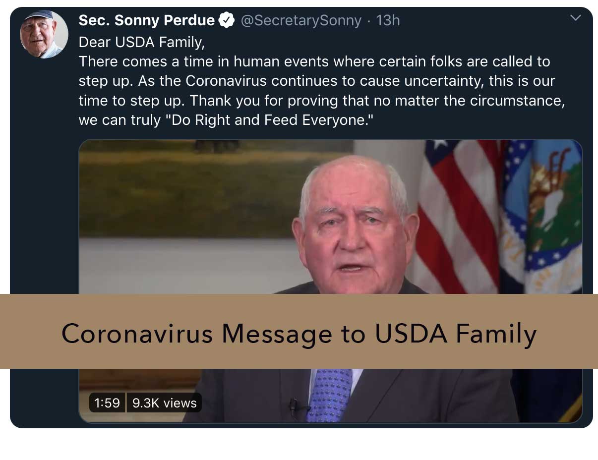 Secretary Purdue's Coronavirus Message to USDA Family